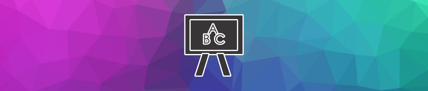 ABC on blackboard with a multicoloured polygon background